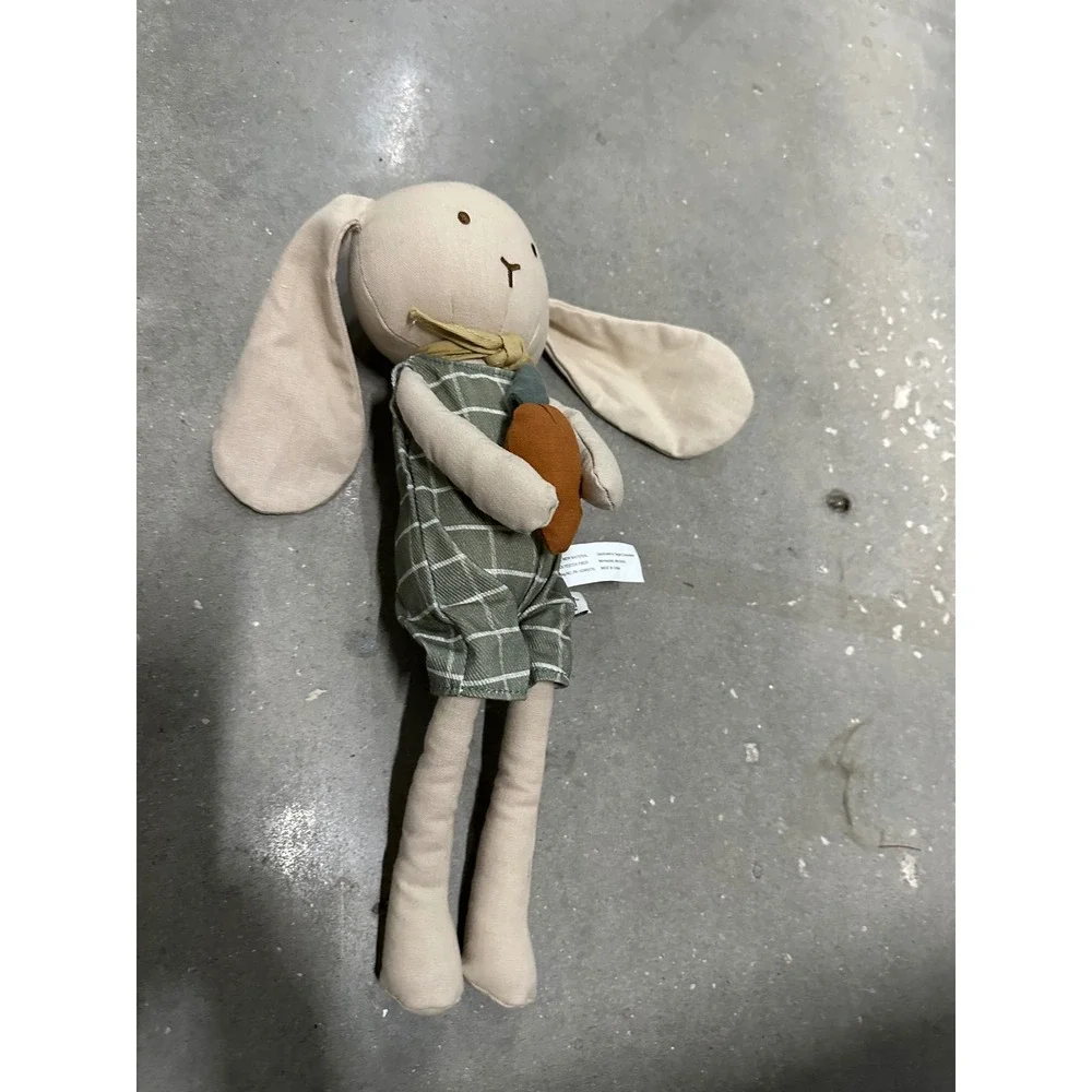 Hearth and Hand Magnolia Bunny Rabbit Plush Toy Green Plaid Romper Carrot